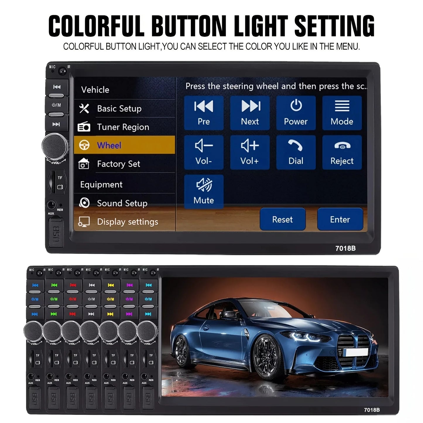 7 inch Double Din Car Stereo MP5 Media Player Touch Screen USB/TF/AUX Inputs 2 Din Autoradio with Mirror Link-Backup Camera