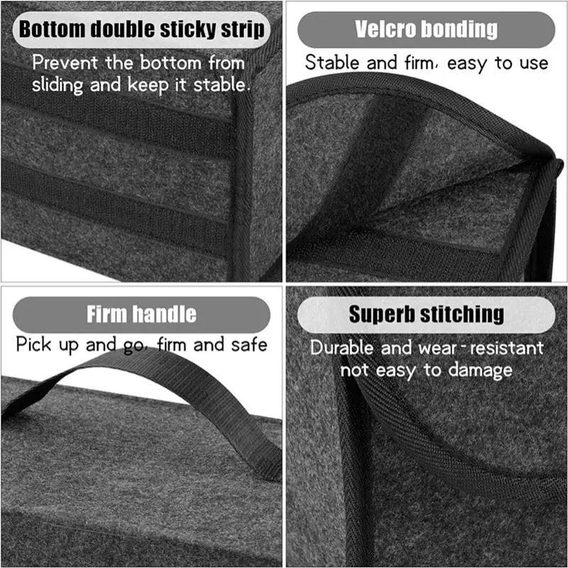 Large Anti-Slip Organizer For Car Trunks – Soft Felt Storage Box With Compartments