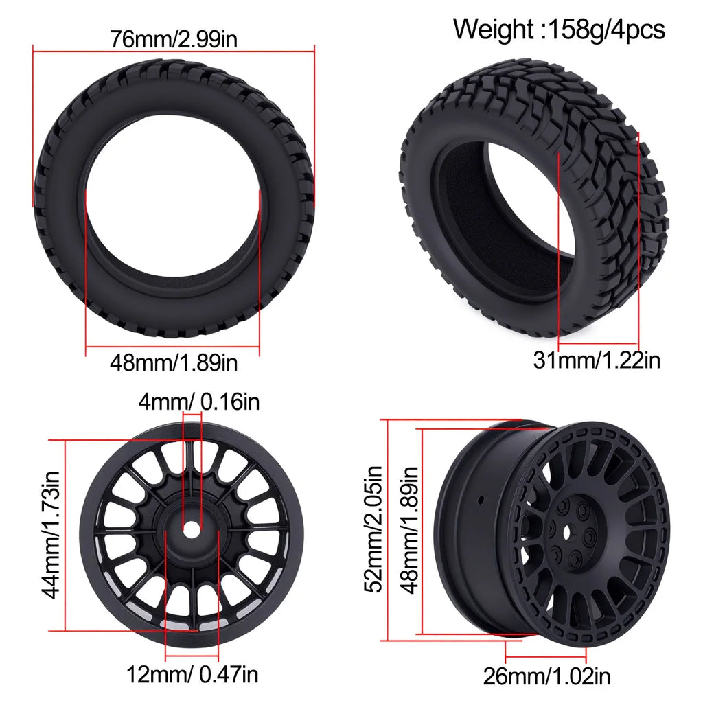 4Pcs 1.9inch Off Road Buggy Rubber Tires Wheel 75*31mm for Wltoys 144001 1/12 1/14 1/10 SCX10 TRX4 Tamiya RC Car Upgrades Parts