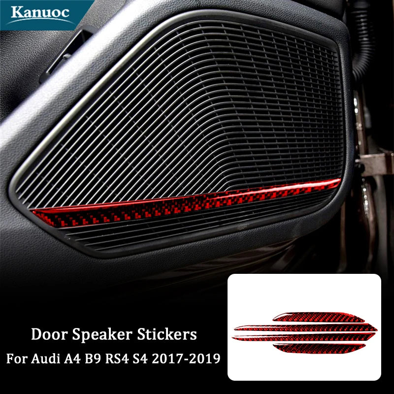 For Audi A4 B9 RS4 S4 2017 2018 2019 Car Interior Decorative Accessories Carbon Fiber Inside Door Speaker Stickers Trim Strip