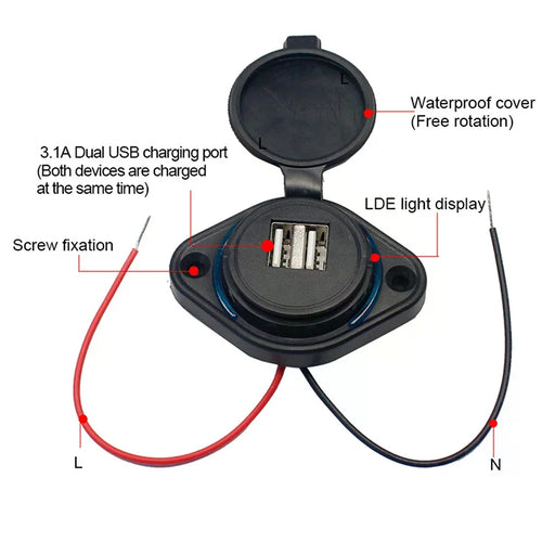 3.1A 12-24V Car Charger Dual Waterproof Adapter Power Socket Outlet Dual USB Port Charger Power Socket Car  Accessories
