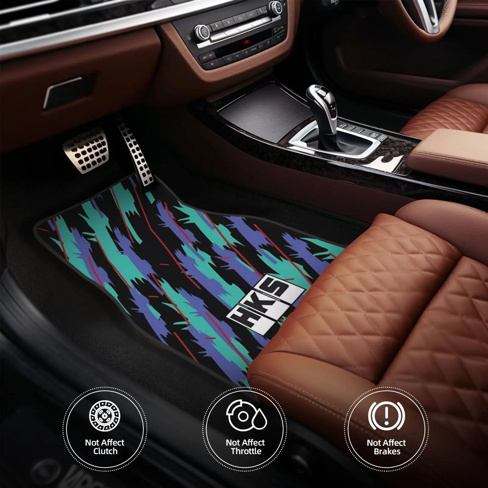 Fashion HKS Retro Pattern Car Floor Mats Durable Car Carpet Mat Set of 4pcs with Anti-Slip Backing Fit for SUV Trucks