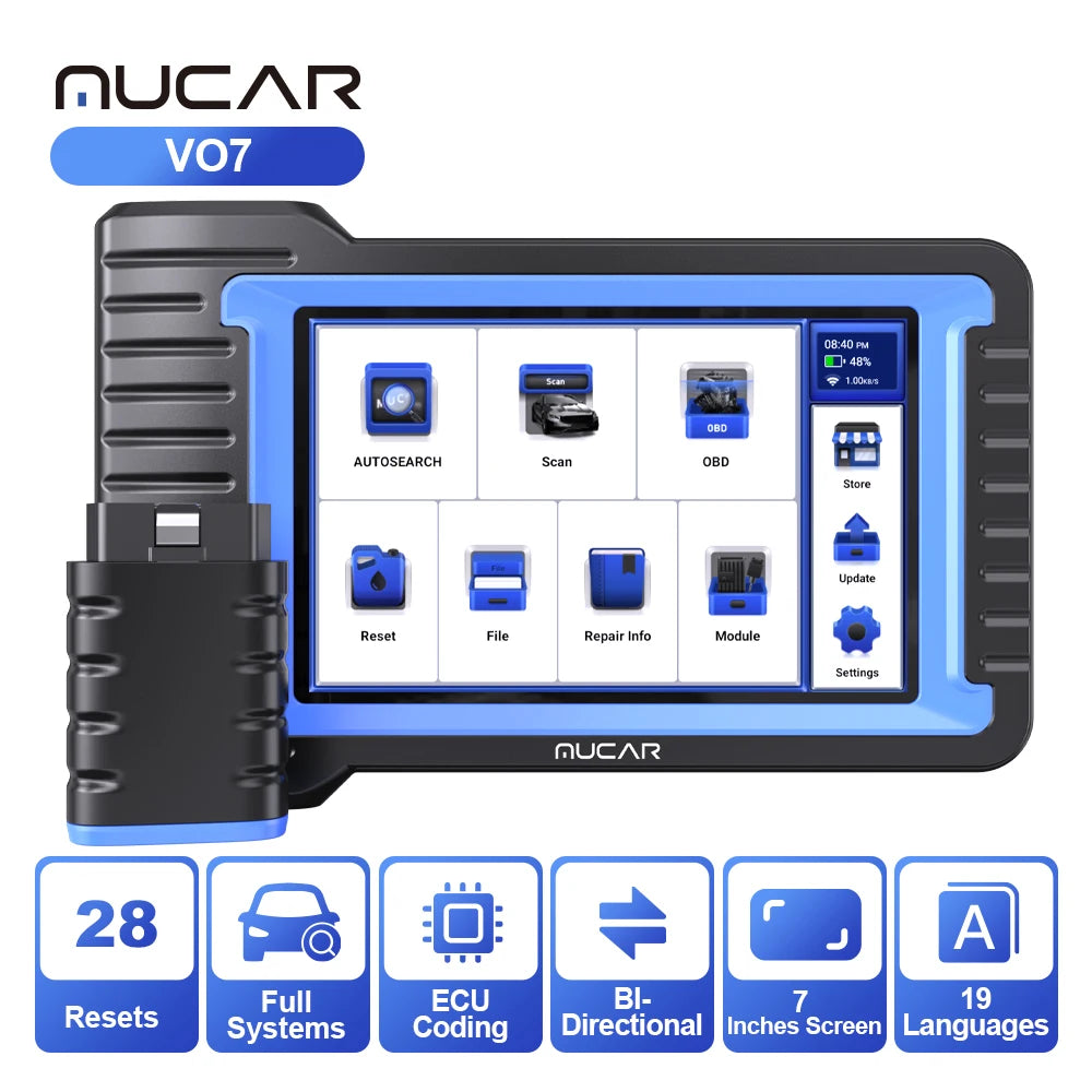 MUCAR VO7S  CANFD Car Diagnostic Tool Full Systems diagnosis 28 Resets Scan Tool Bi-Directional Contorls ECU Coding OBD2 Scanner