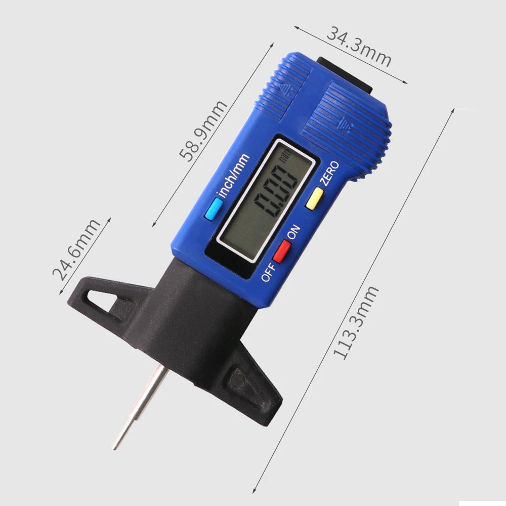 Digital Car Tire Tread Depth Gauge Caliper - LCD Display, Precise Measurement, Easy-to-Use, For Tire & Brake Pad Monitoring
