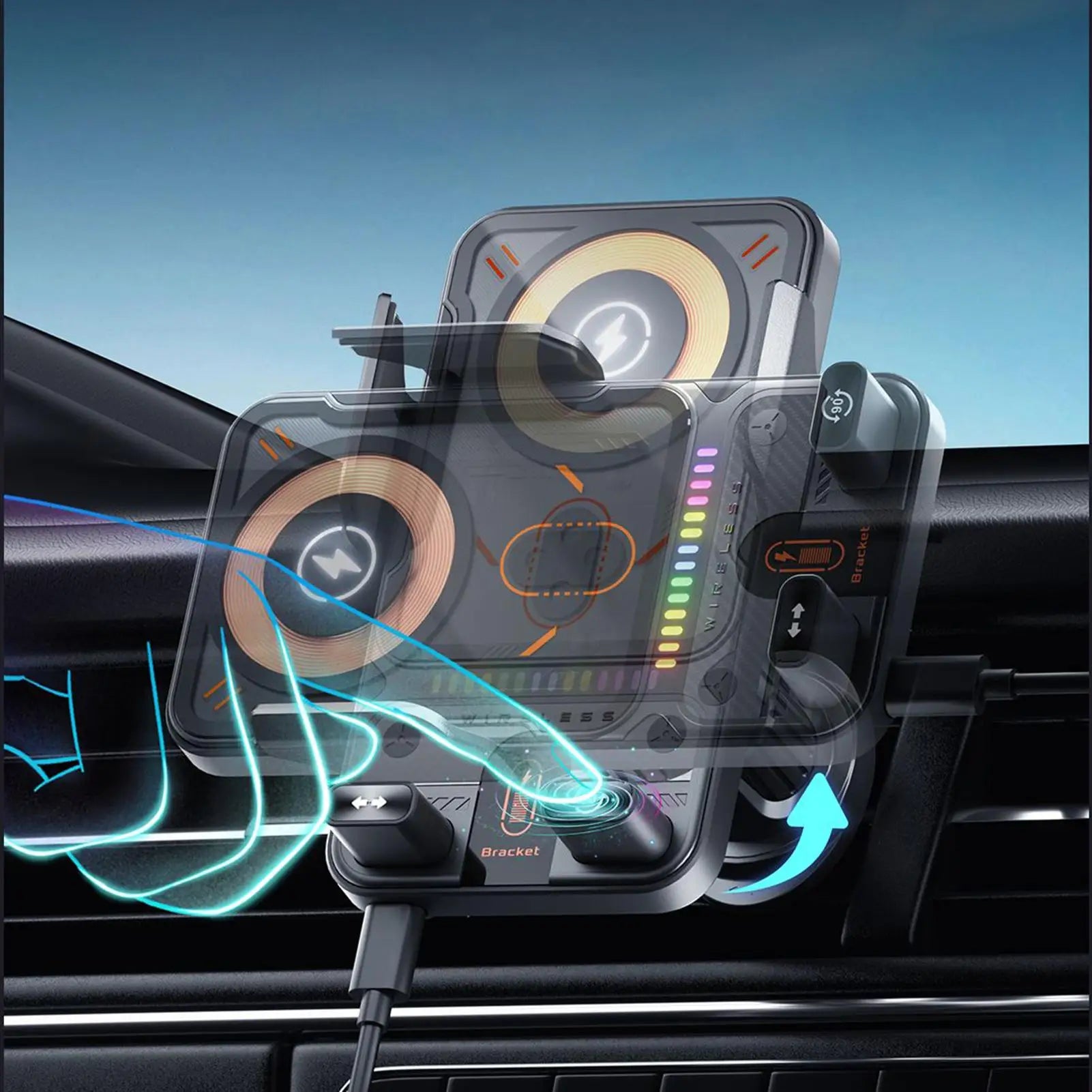 Wireless Phone Charger for Car 15W Fast Charging Air Vent Cradles Auto Clamping Phone Holders for Music Control Video Streaming