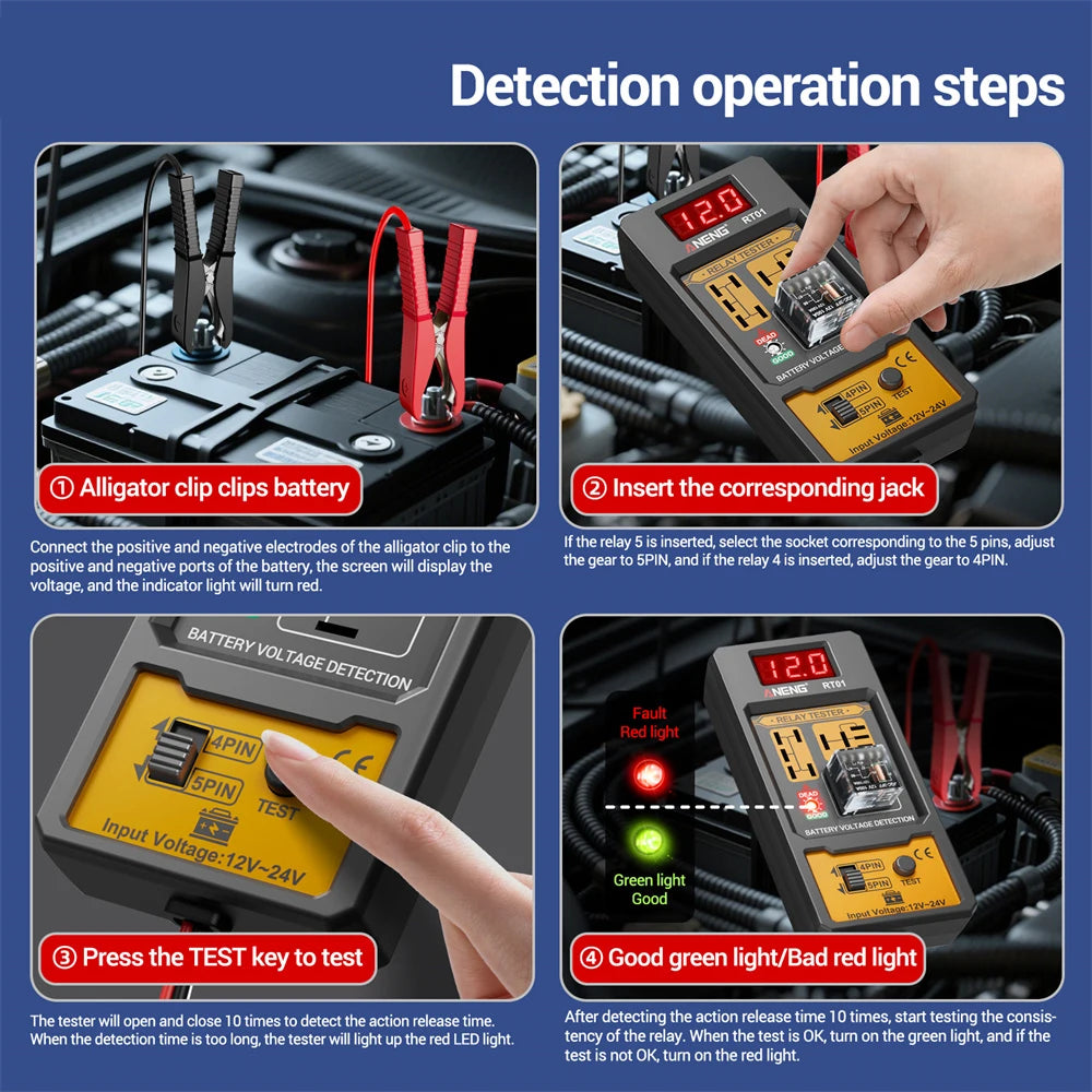Automotive Voltage Tester 11-25v Car Relay Tester For Car Battery Check With Led Indicator Light & Relay Diagnostic Tool