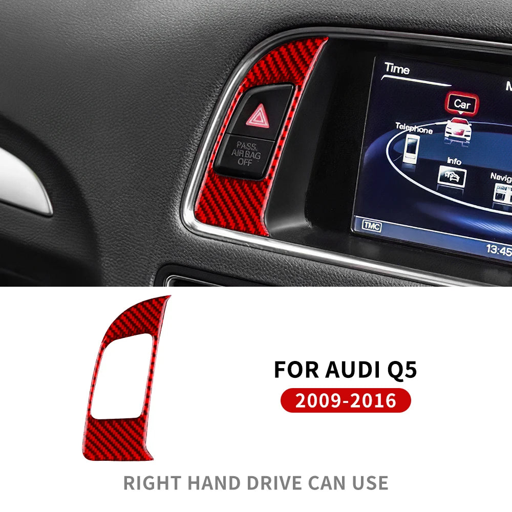 For Audi Q5 2009-2016 Accessories Carbon Fiber Interior Car Warning Light Switch Decorative Frame Sticker Trim Cover