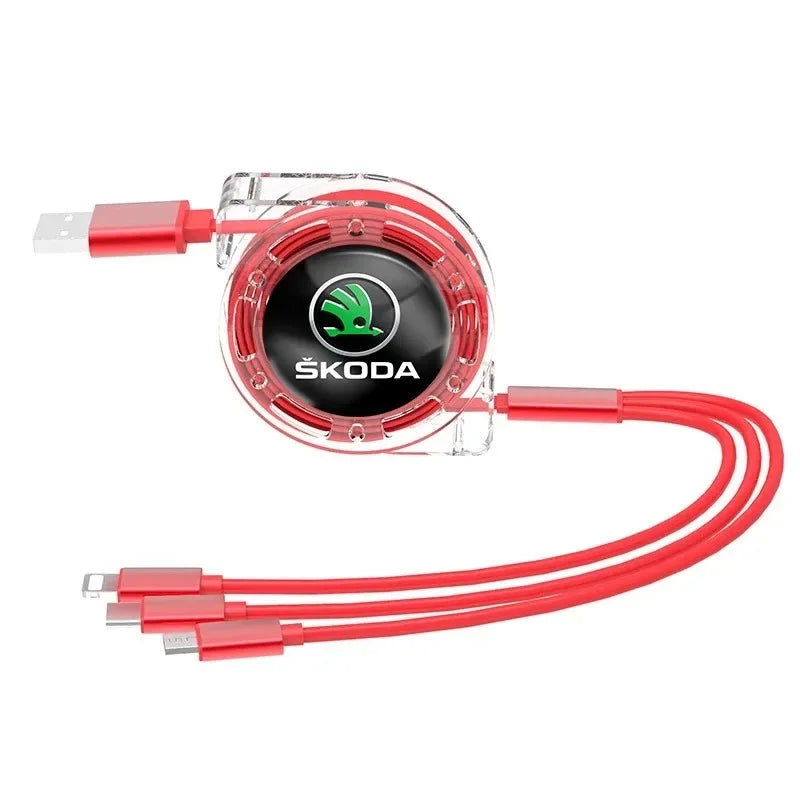 Car Interior 3 In 1 Fast Charger USB Data Cable Accessories For Skoda S Skoda Kodiaq Fabia Kamiq Karoq Octavia 3 A5 Rapid Scala