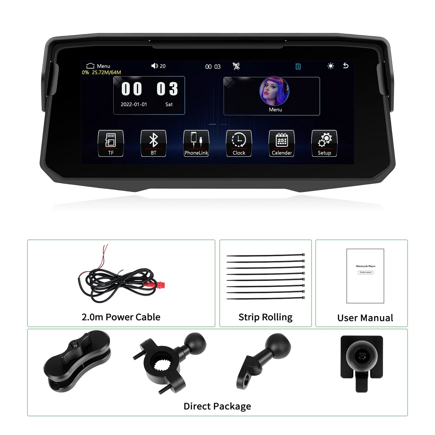 Podofo 6.86'' Smart Screen Player Motorcycle Carplay Android Auto IP68 Waterproof Bluetooth Tire Pressure Airplay Android Cast