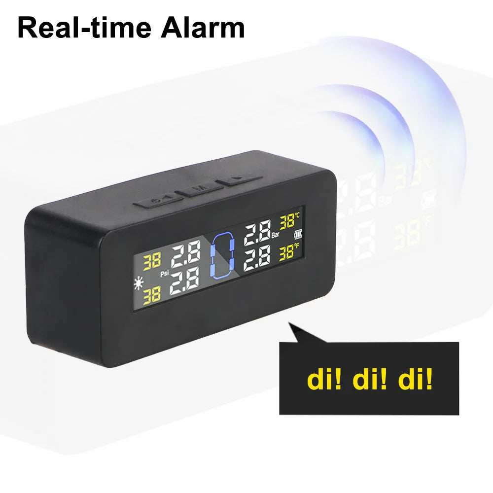 Digital LCD Display Auto Security Alarm Systems Tire Pressure Monitoring System Car TPMS Solar/USB Powered