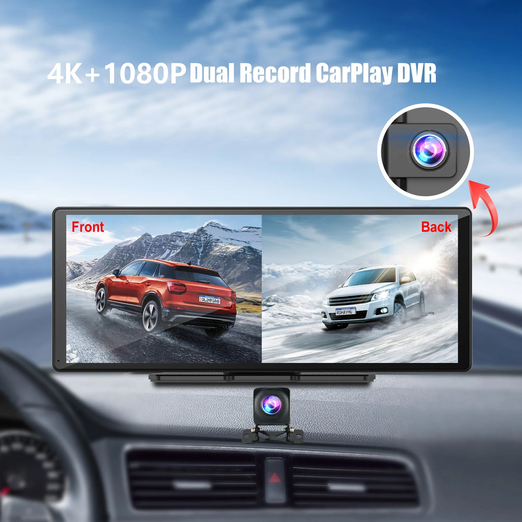 Dash Cam11.3"  4K 2160P Rearview Camera Carplay & Android Auto GPS Navigation with Voice Control Car DVR BT FM Monitor