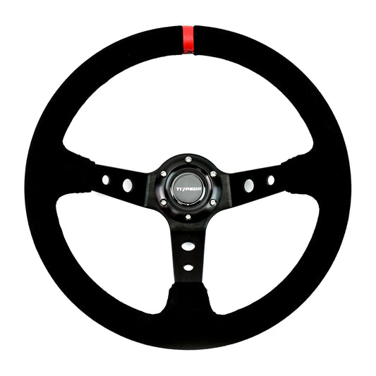 TIYPEOR 14Inch JDM Real Suede Leather Car Rally Racing JDM Steering Wheel Volantes For VW HONDATOYOTA