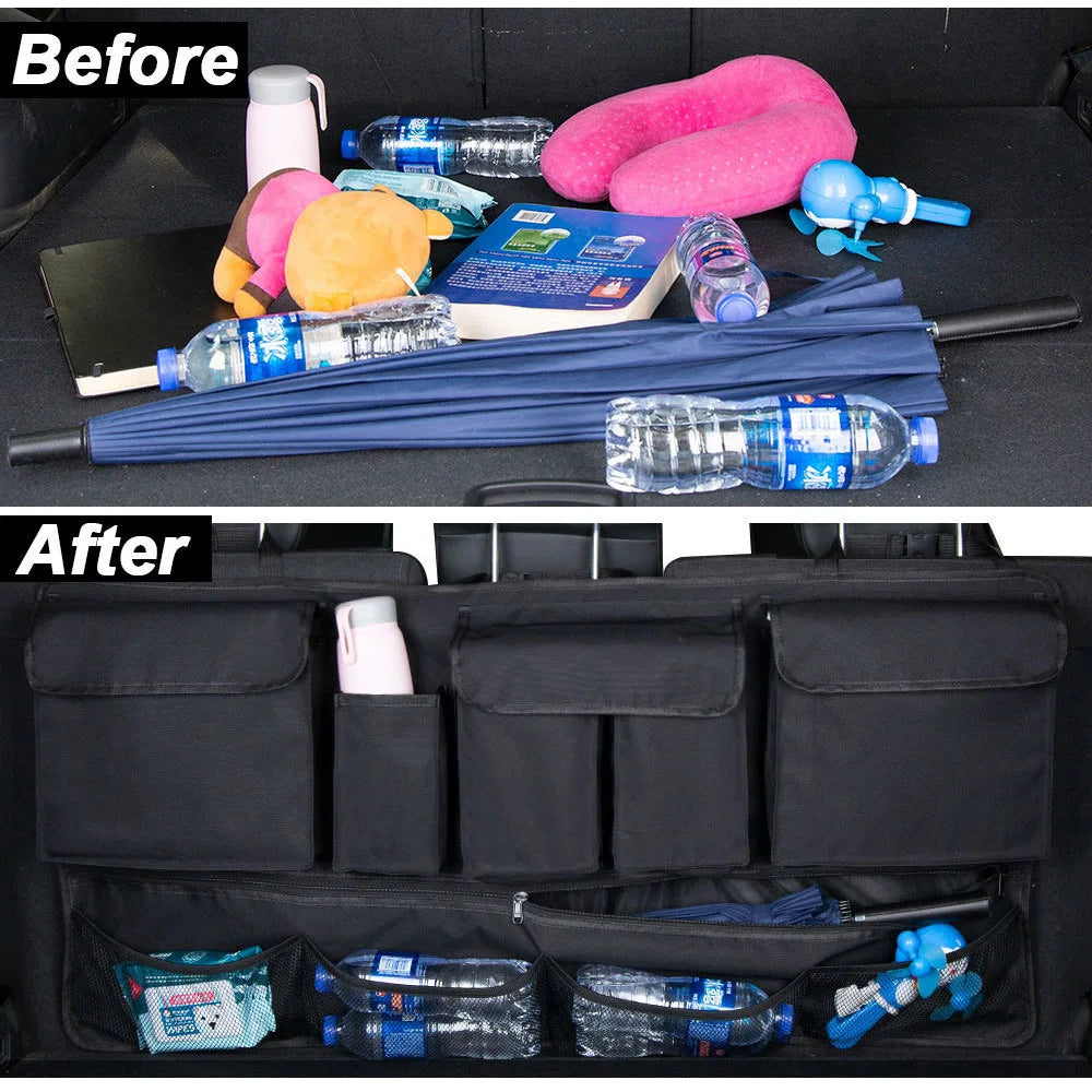 Car Trunk Organizer 9 Pockets Large Capacity Storage Bag Case Backseat Oxford Cloth Backseat Stowing And Tidying Bag Black Red