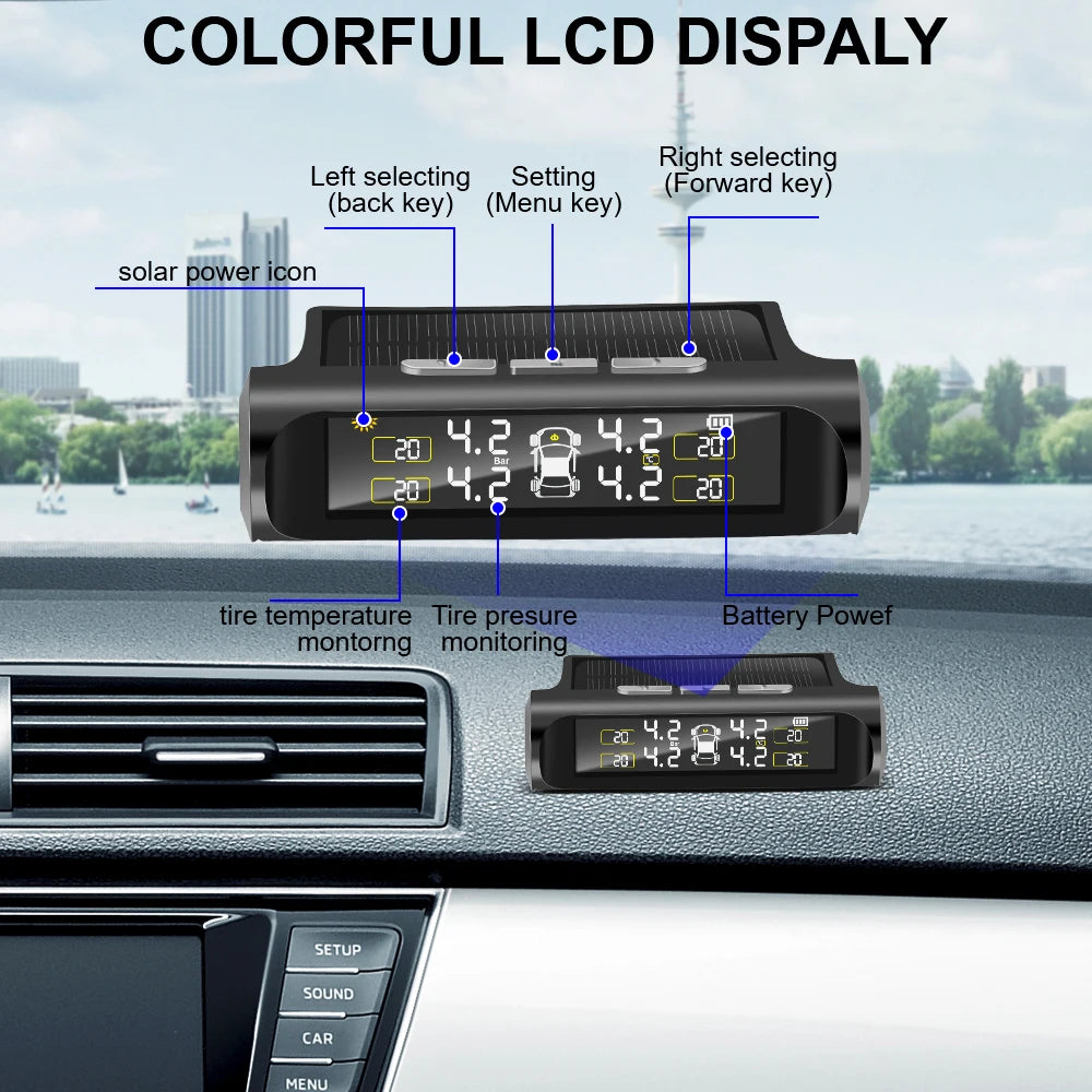 Digital LCD Display 2025 Car TPMS Tyre Pressure Monitoring System External Sensor Auto Security Alarm Solar Power Tyre Pressure
