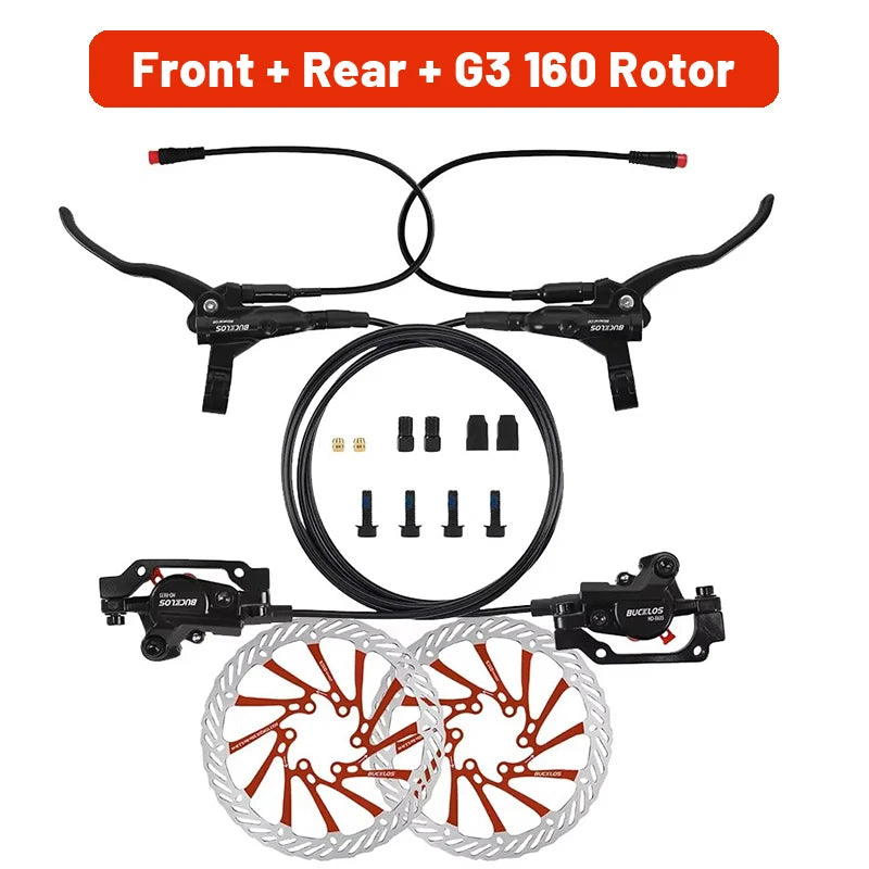 Frenos de bicicleta eléctrica BUCKLOS Power Off de 2 pistones con rotor G3, juego de frenos de disco hidráulicos para bicicleta eléctrica, frenos de bicicleta de aleación de aluminio