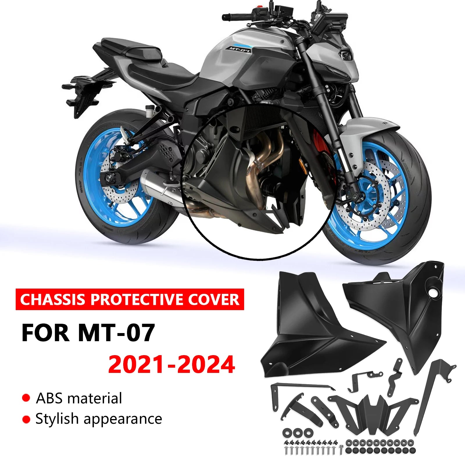 For MT 07 mt07 2021-2024 2023 Motorcycle Accessories Engine Fairing Chassis Guard Exhaust Guard Protective Cover Spoiler Kit