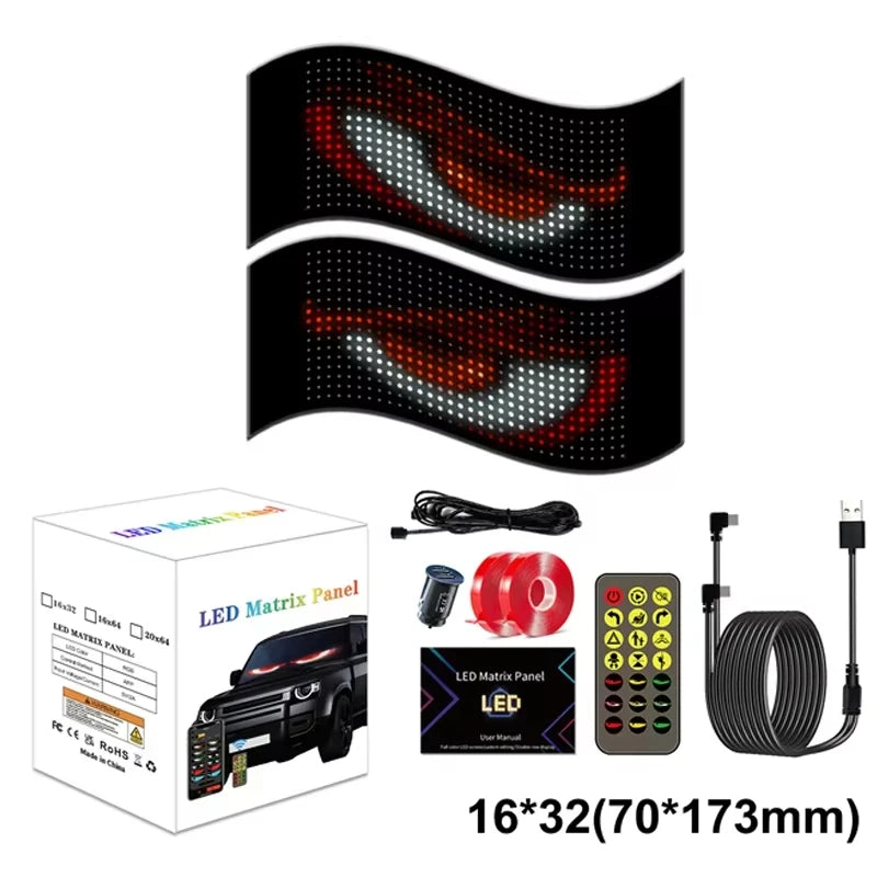 Dynamic Devil Eyes Light for Car Truck Windshield Programmable LED Display Flexible Soft Screen DIY Bluetooth APP Remote Control