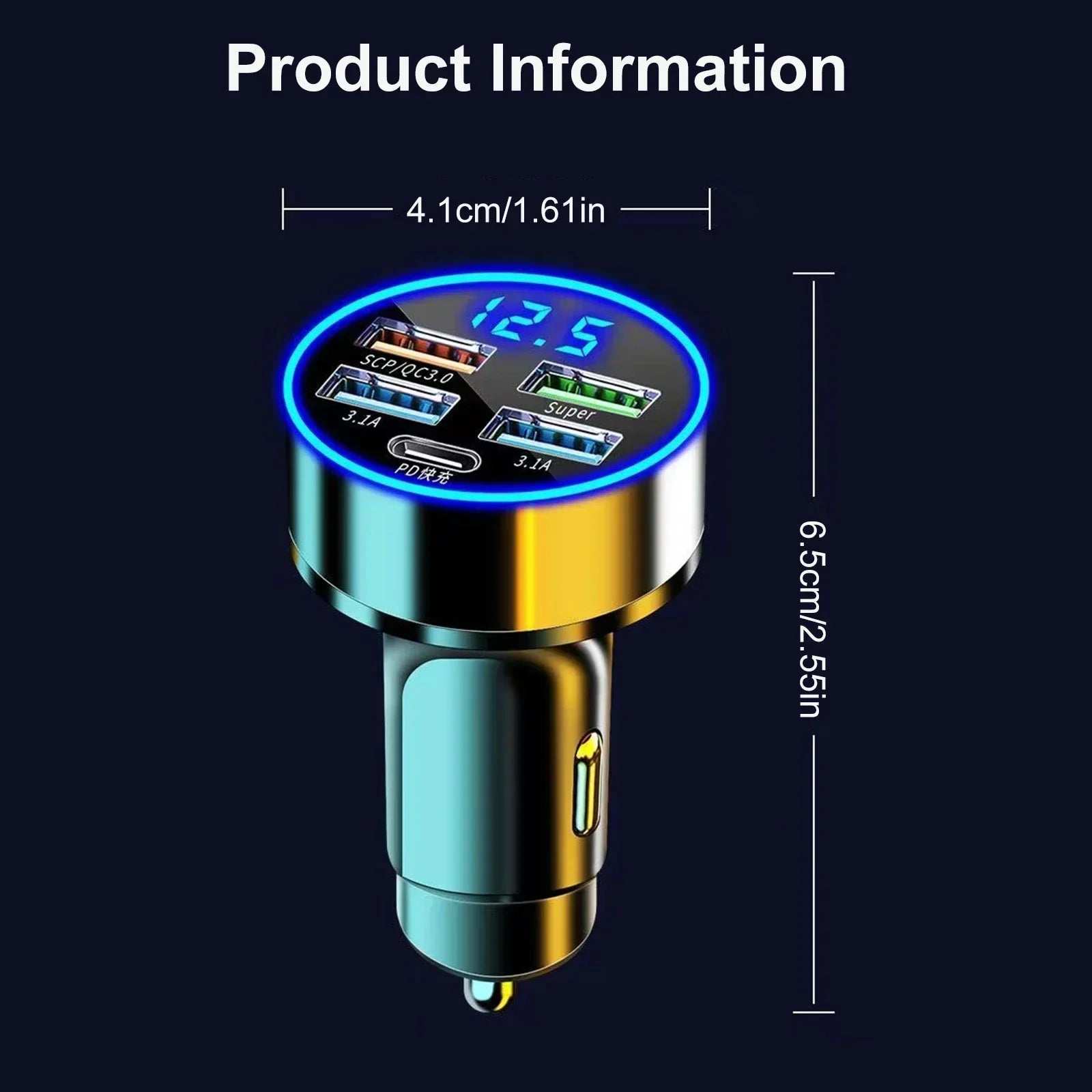 Super Fast Charging Car Charger 5-in-1 Adapter Charging Head Converter 4USB+PD Mobile Phone One Tow Three 250W