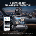 4 Channel Dash Cam 2K Front +1080P Left Right Rear Car DVR Camera WiFi Night Vision 3.0" Screen Parking Monitor 24H Parking Mode