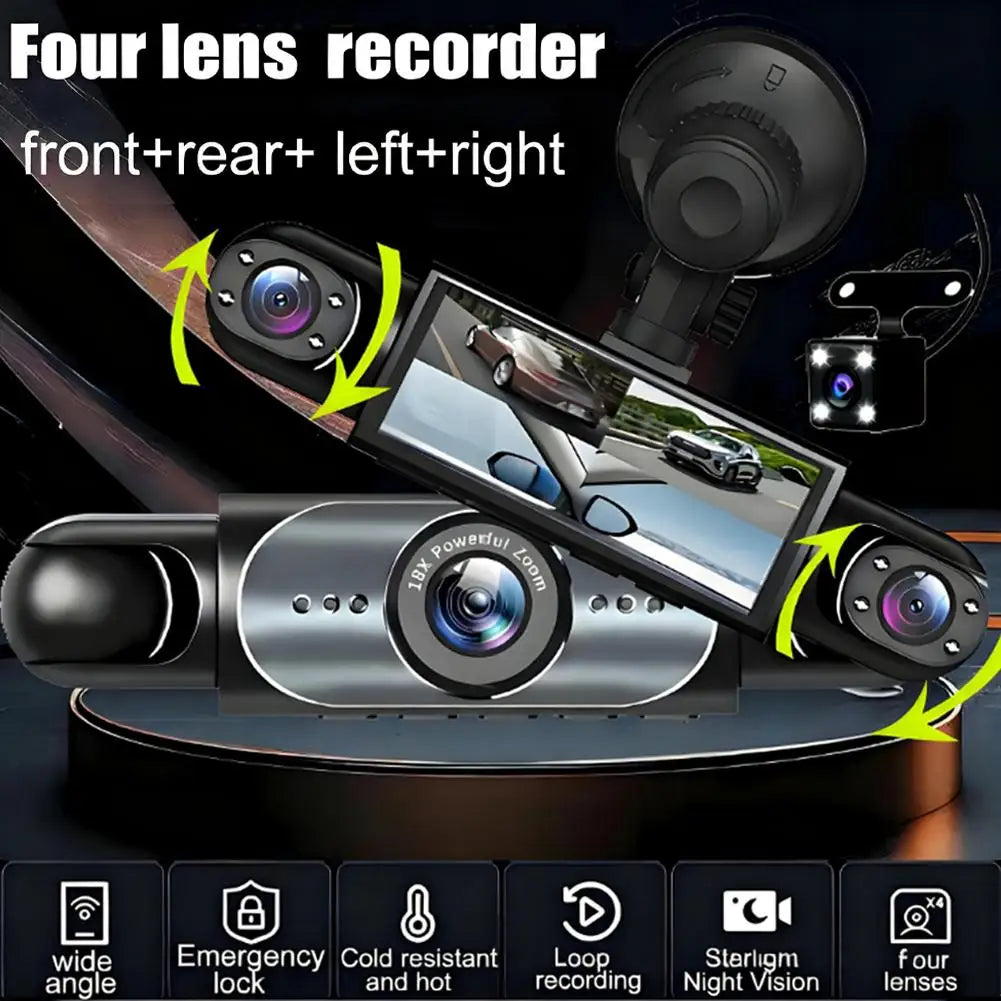 4 Channel 360° View Dash Cam 1080P 64GB Driving Recorder with Loop Recording 24H Parking Mode Full View Car Dashcam System