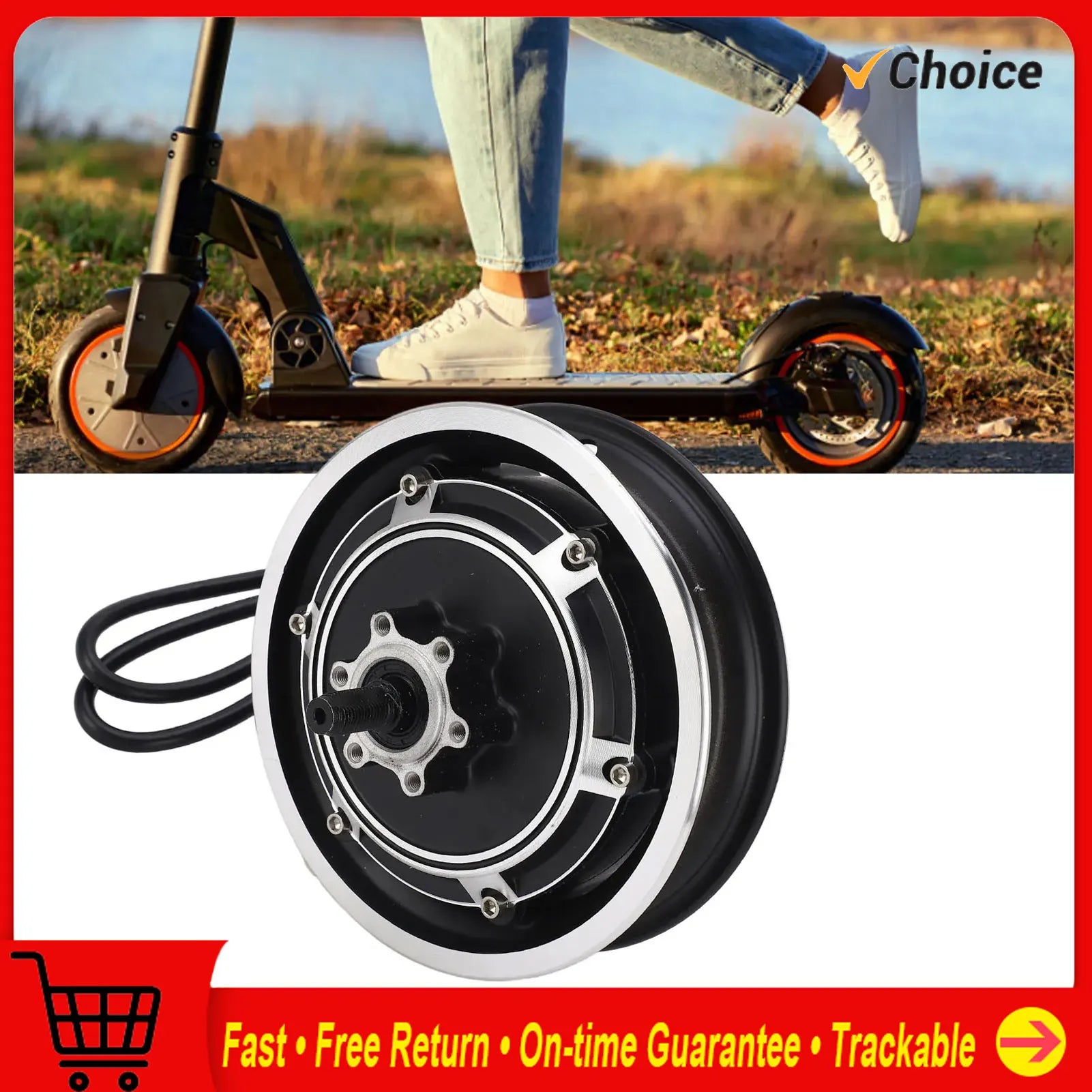 Electric Scooter Hub Motor 48V 1000W Electric Bike Brushless Disc Brake Hub Motor for 10 Inch Outer Tire