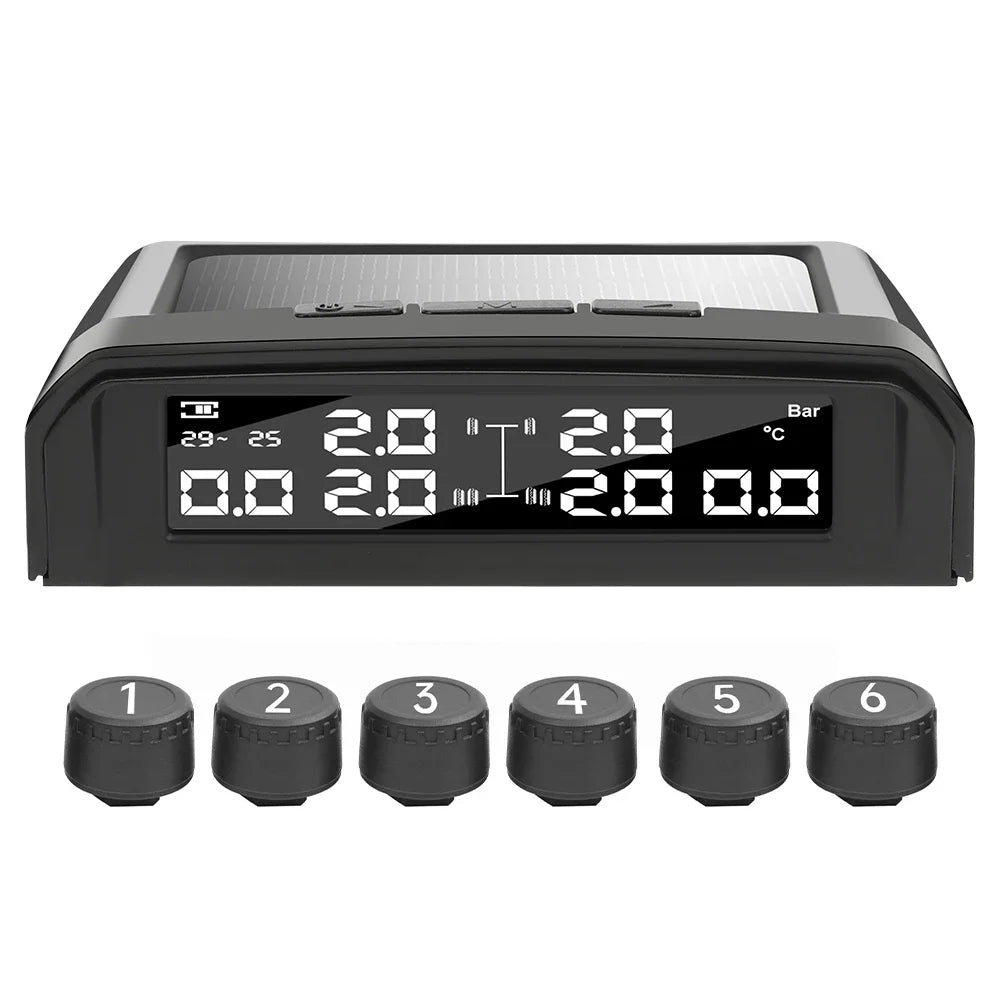 Temperature Warning Tire Pressure Monitoring System Solar TPMS With 6 External Sensors Car Tyre Pressure Monitor for   Truck RV