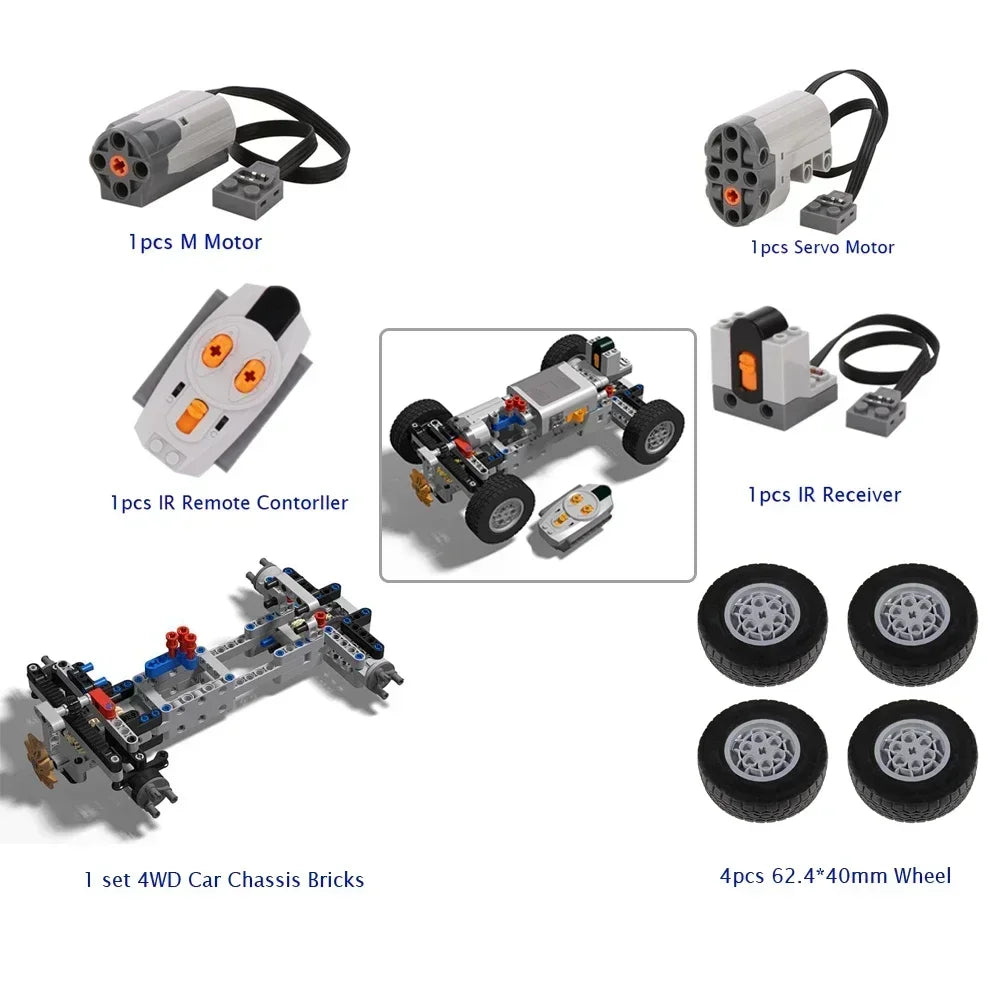 4WD RC Cars Chassis Electric Set Four-Wheel Drive Technical Chassis Bricks IR Remote Control Reciever MOC Parts Kit for legoeds