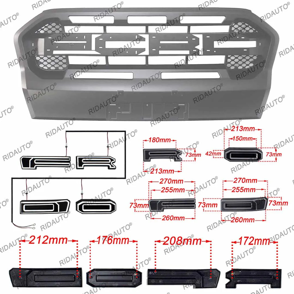 Pickup Truck Modified DIY 4 Letter For RANGER 2015-2021 T8 T7 Raptor Grill Grille White LED Glowing Lighted Glowing letters Lamp