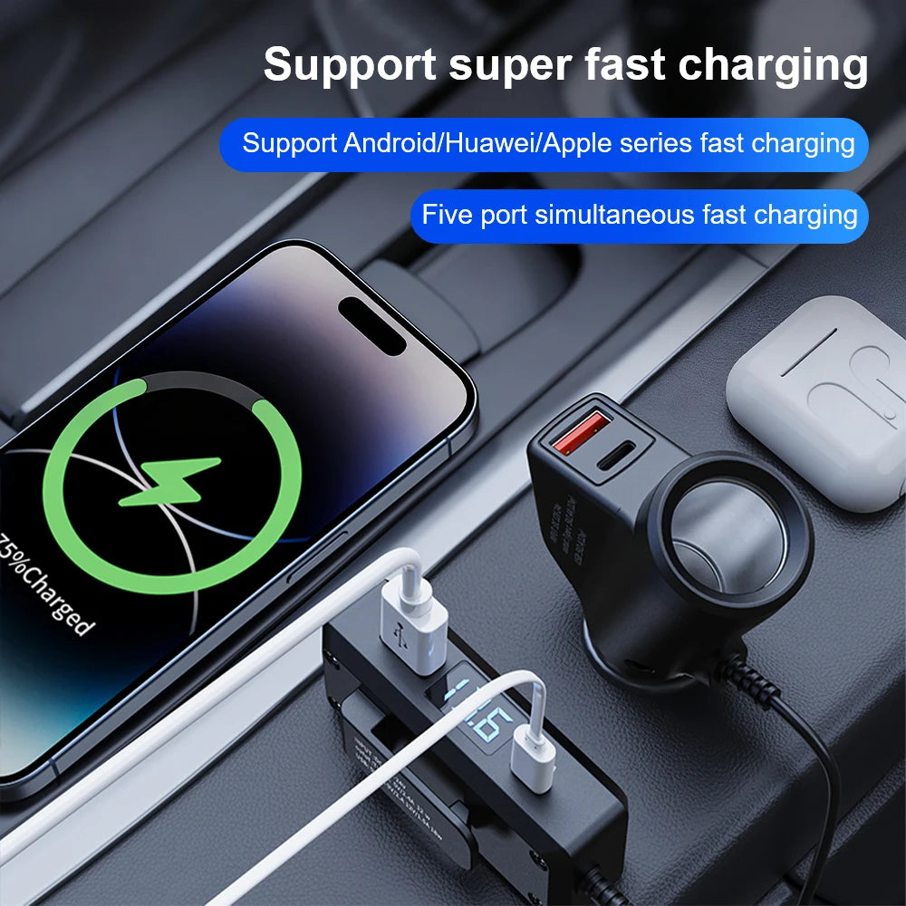 Car Digital Display Vehicle Charger USB Fast Charging Universal Auto Charger Adapter QC3.0+PD TypeC Multifunctional Quick Charge