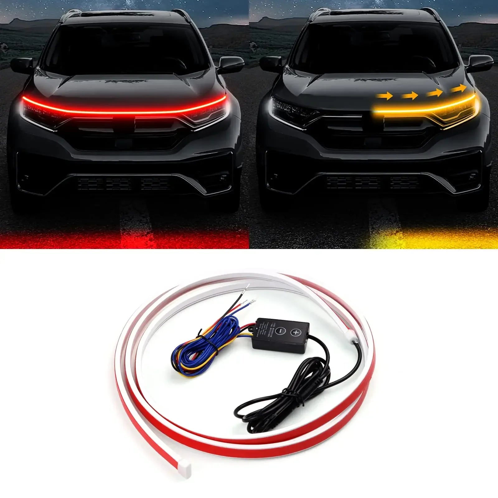 LED Car Daytime Running Light Strip Start Scan Yellow Turn Signal Indicator Headlight Car Hood Decorative Light Universal 12V