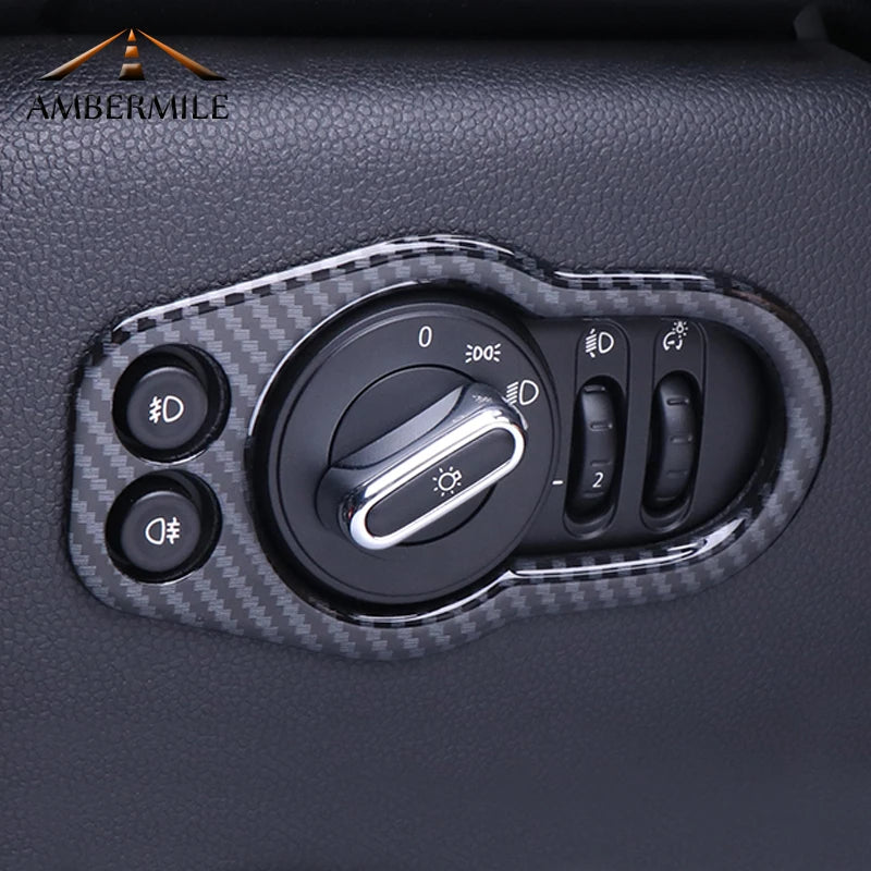 AMBERMILE for Mini Cooper F56 Accessories Car Interior Carbon Fiber Texture Console Air Outlet Door Speaker Handle Cover Trim