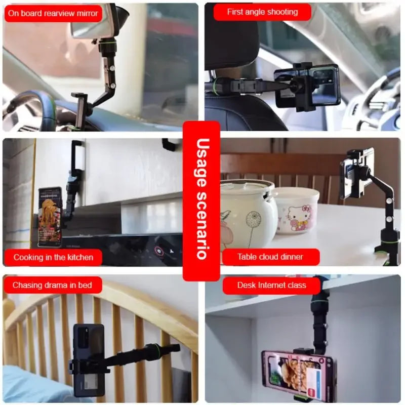Car Phone Holder Multifunctional 360° Rotatable Auto Rearview Mirror Seat Hanging Clip Bracket GPS Support Car Accessories