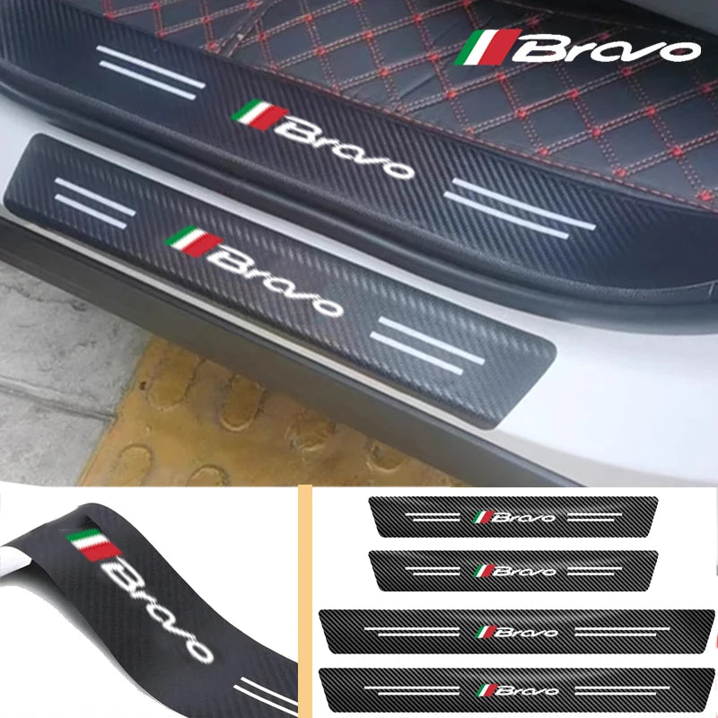 Car Interior for Fiat Bravo Logo  Door Sill Trunk Bumper Waterproof Decals Front Rear Threshold Stickers Strips Accessories