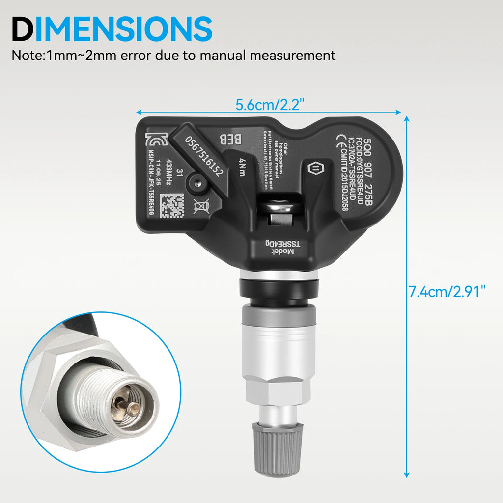 4X TPMS Tyre Pressure Sensor 5Q0907275B For Audi Q3 Q5 Q7 TT A6 A7 A8 A3 RS3 RS4 RS5 VW Passat Amarok Arteon Beetle Tiguan Golf