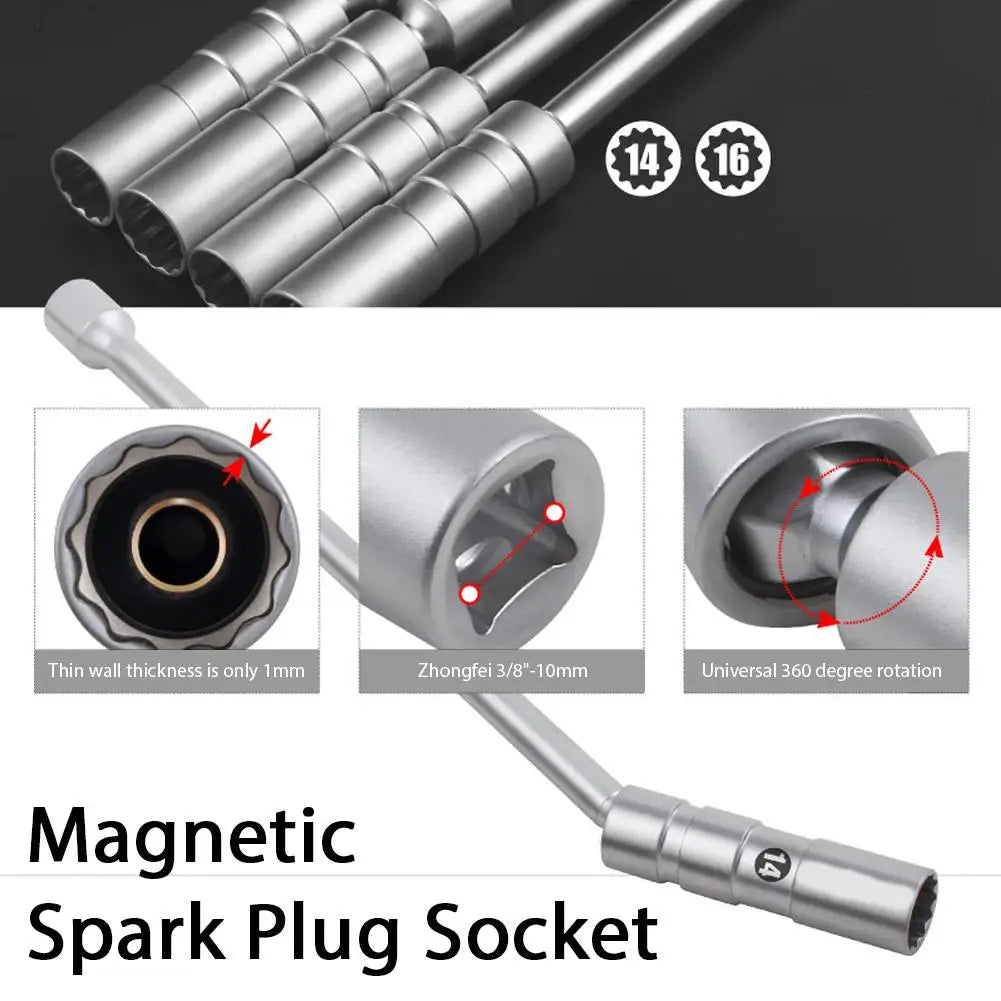 Spark Plug Socket Set, Swivel Universal Joint Magnetic Thin Wall 3/8" Drive, for 14mm 16mm Spark Plug, Professional Removal Tool