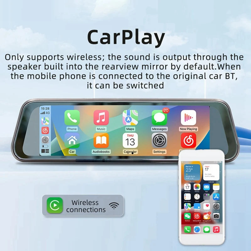9.36 Inch Touch Screen Wireless Carplay Car Stream Media Dashcam DVR Rearview Mirror Dash Camera Recorder Night Vision