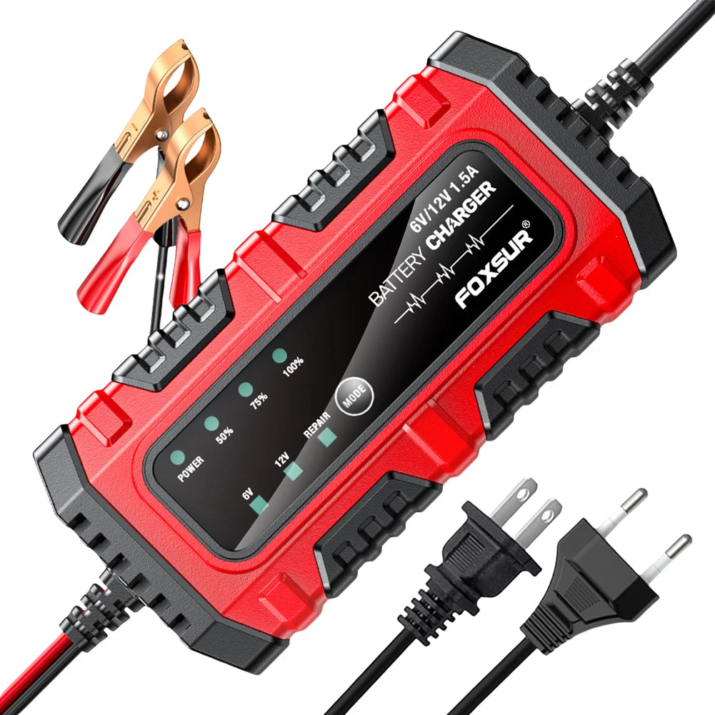 6V 12V 1.5A Car Battery Charger Electric Motorcycles Charger Smart Charger for Car Truck Boat SUV Lead-Acid AGM GEL Batteries