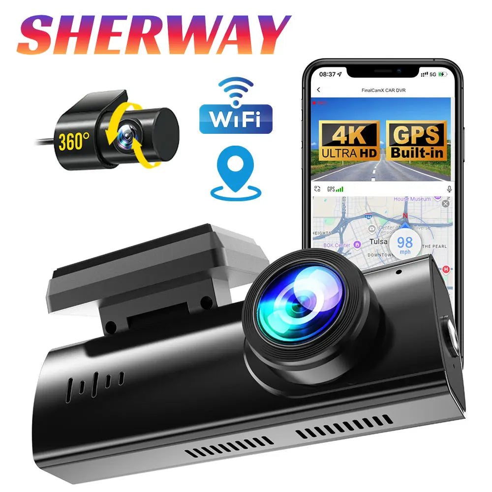 Dash Cam 4K WiFi 360 Car DVR Front and Rear Dual Recording  Car Camera DVR Night Vision Video Recorder Support GPS 24H Parking