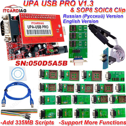ITCARDIAG V1.3 UPA-USB SN:050D5A5B & SOP8 SOIC8 Clip ECU Chip Tunning with 350MB Full Script Upa Usb Programmer for Windows 7/10