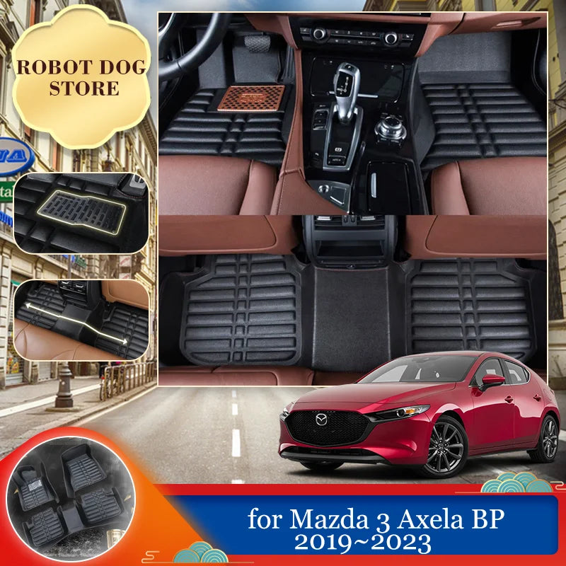 Car Leather Floor Mat for Mazda 3 Axela BP 2019~2023 2020 2021 Foot Interior Liner Waterproof Tray Carpet Pad Custom Accessories