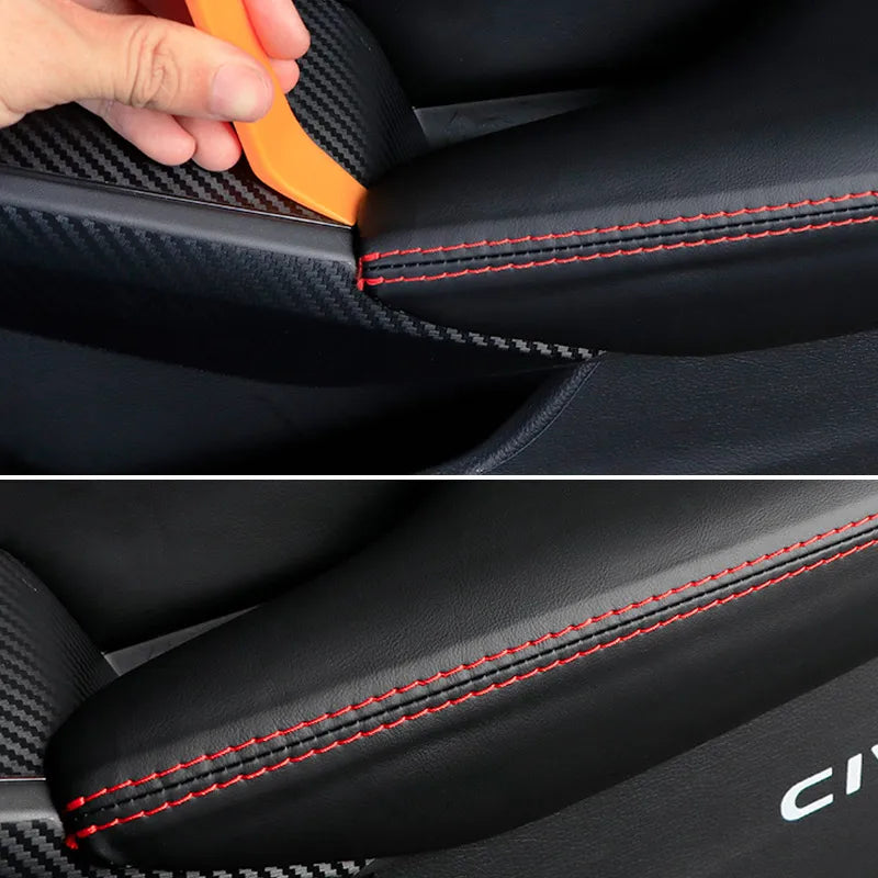 For 11th Honda Civic FE 2022 2023 Car Interior Door Trim Panel Armrest PU Leather Protection Covre，Car Decoration Accessories