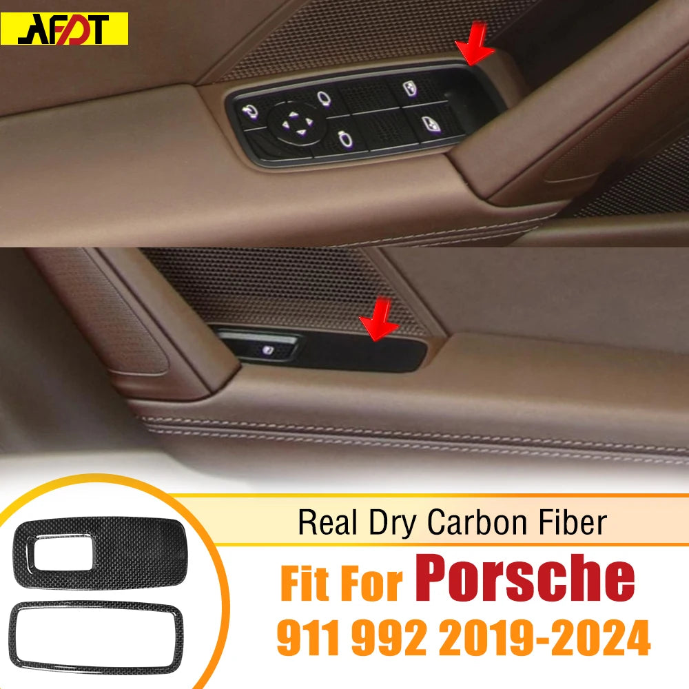AFDT Real Carbon Fiber Interior For Porsche 911 992 2019-2024 Car Window Lift Switch Panel Cover Sticker Accessories