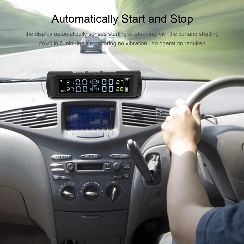 Digital LCD Display Car Accessories with 4 External Sensors Tyre Pressure Monitoring System Universal Solar TPMS