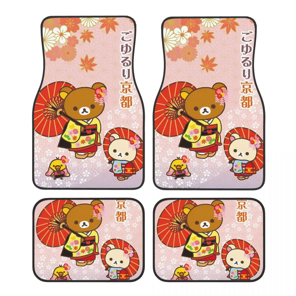 Rilakkuma Car Floor Mats Carpet Set of 4 Anti-Slip Universal Automotive Floor Mat Fit for Mid Trucks