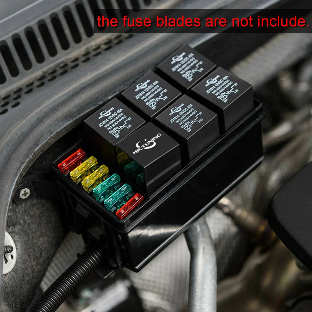 Accesorios para coche, camión, remolque, caja de fusibles y relé de 6 vías, repuesto automático, protector de circuito, bloque de soporte de terminales, color negro