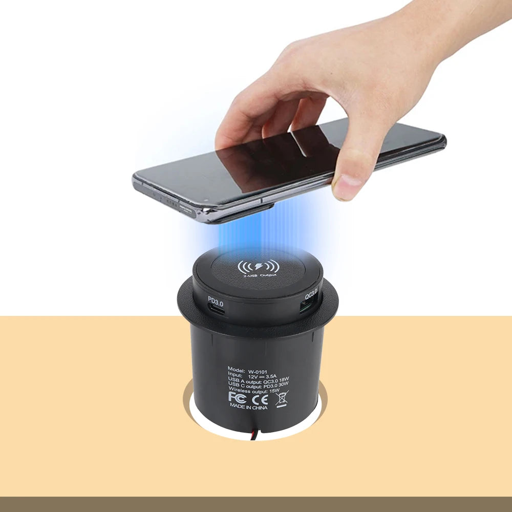 Quick Charge PD 3.0 Car Charger USB Type-C For Camper Truck ATV Boat Car RV Embedded Wireless Charger 15W Outlet Socket