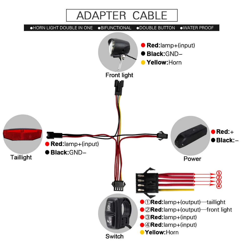 Interruptor de luz y bocina para bicicleta eléctrica, faro delantero, bicicleta eléctrica, scooter, luces delanteras, traseras, luces de advertencia, piezas, accesorios, 12 V-72 V