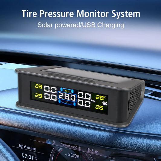 Tire Pressure Monitoring System Digital LCD Display Solar/USB Powered Car TPMS Auto Security Alarm Systems