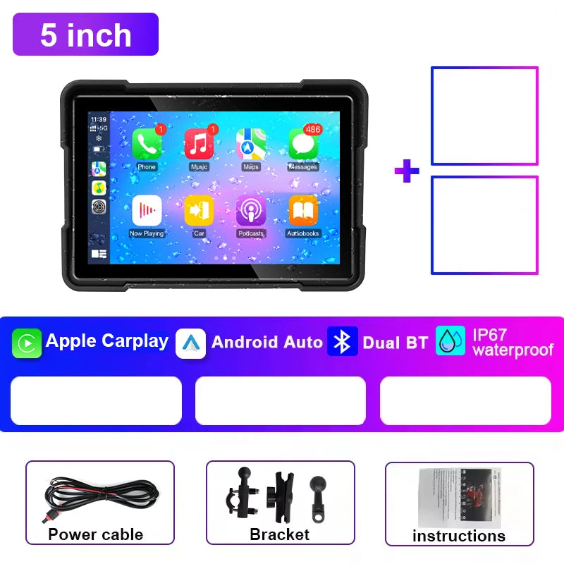 ﻿5 inch Motorcycle DVR Navigation GPS Wireless CarPlay Android Auto Dash Cam Display Screen Portable DVR TPMS Moto Monitor IPX7