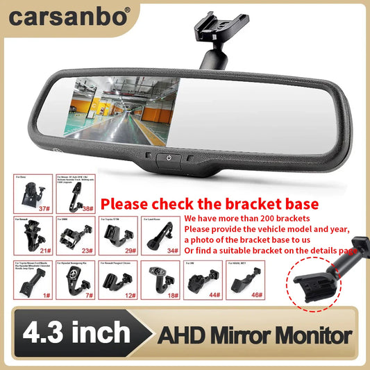 Carsanbo Car 4.3-inch AHD Rearview Mirror TFT LCD Display with Special Car Bracket HD Reversing Rearview Mirror Parking Screen